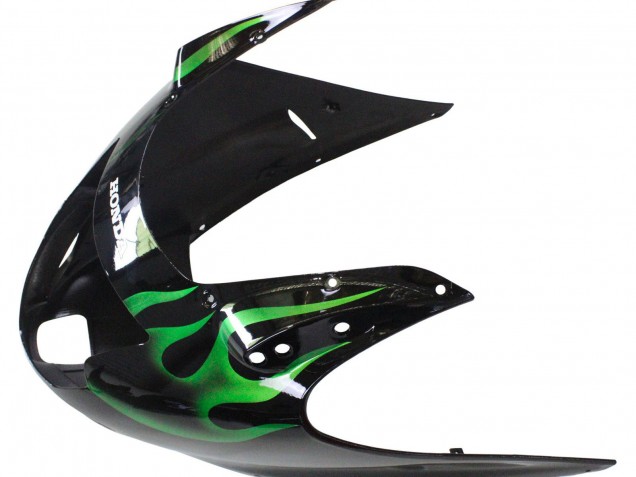 Mejores Carenado Moto Honda CBR1100XX Blackbird 1996-2007 - Negro Brillante Verde Llama