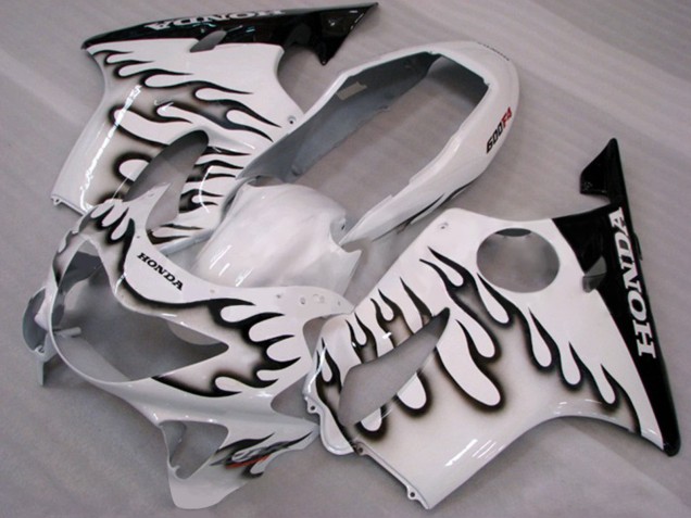 Mejores Carenados Moto Honda CBR600 F4 1999-2000 - Blanco Negro Brillante Llama