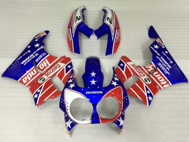 Mejores Carenados Moto Honda CBR900RR 893 1992-1993 - Blanco Rojo Azul Estrella Castrol