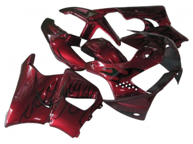 Mejores Carenados Moto Honda CBR900RR 919 1998-1999 - Rojo Oscuro Negro Llama