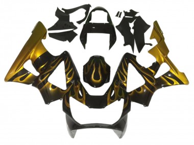 Mejores Carenados Moto Honda CBR900RR 929 2000-2001 - Negro Brillante Oro Llama