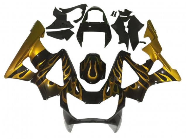 Mejores Carenados Moto Honda CBR900RR 929 2000-2001 - Negro Brillante Oro Llama