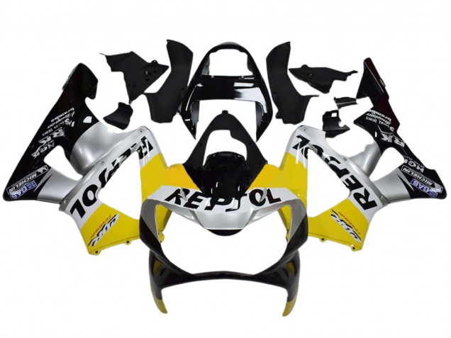 Mejores Carenados Moto Honda CBR900RR 929 2000-2001 - Amarillo Plata Negro Brillante Repsol