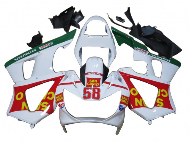 Mejores Carenados Moto Honda CBR900RR 929 2000-2001 - Blanco Rojo Verde Castrol San Carlo