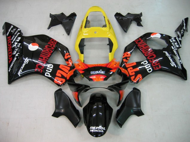 Mejores Carenado Moto Honda CBR900RR 954 2002-2003 - Amarillo Rojo Negro Brillante Repsol Rossi