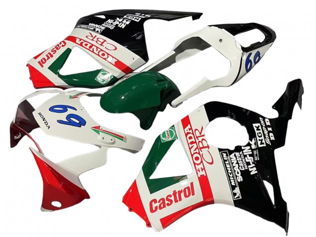 Mejores Carenados Moto Honda CBR900RR 954 2002-2003 - Blanco Rojo Verde Negro Brillante Castrol