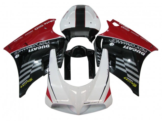 Mejores Carenados Moto Ducati 748/916/996/998 1993-2005 - Blanco Rojo Negro Brillante Carrera Performance