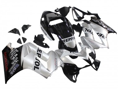 Mejores Carenados Moto Honda VFR 800 2002-2013 - Plata Negro Brillante Repsol