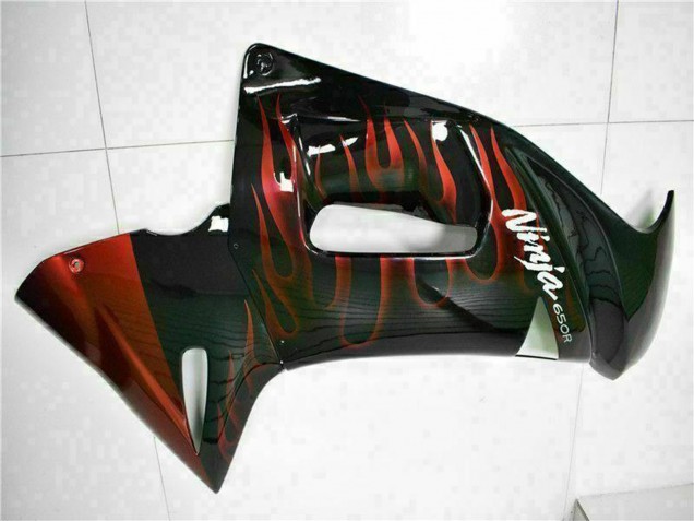 Mejores Carenados Moto Kawasaki EX650 2006-2008 - Negro Brillante Rojo Llama