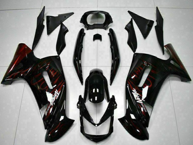 Mejores Carenados Moto Kawasaki EX650 2006-2008 - Negro Brillante Rojo Llama