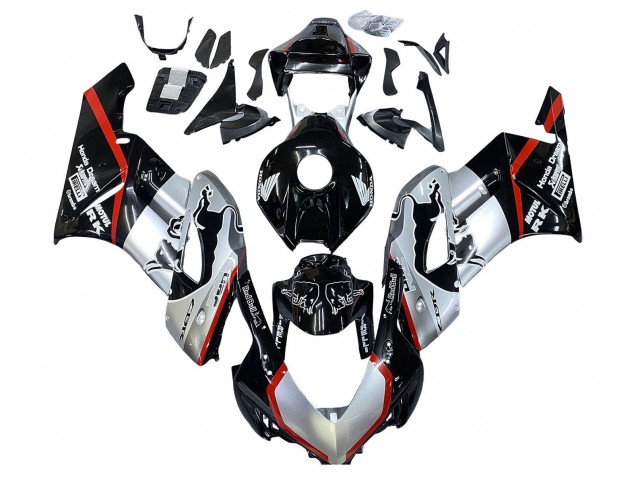 Mejores Carenados Moto Honda CBR1000RR 2004-2005 - Plata Negro Brillante Rojo Raya