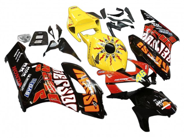 Mejores Carenados Moto Honda CBR1000RR 2004-2005 - Amarillo Naranja Negro Brillante Repsol Rossi 46