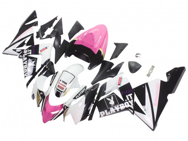 Mejores Carenados Moto Kawasaki ZX10R 2004-2005 - Negro Rosa Blanco Playboy Motul