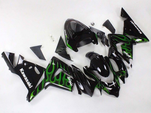 Mejores Carenados Moto Kawasaki ZX10R 2004-2005 - Negro Verde Llama Ninja
