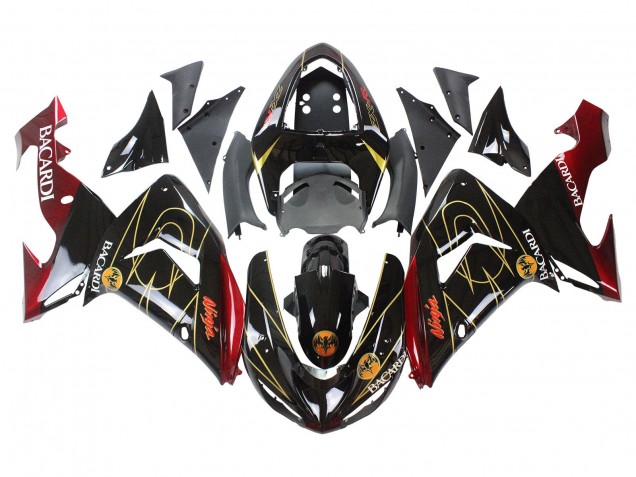Mejores Carenados Moto Kawasaki ZX10R 2006-2007 - Negro Rojo Oro BACARDI