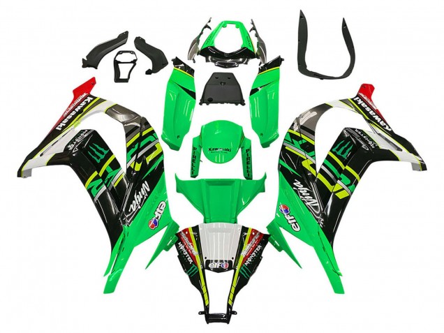 Mejores Carenados Moto Kawasaki ZX10R 2011-2015 - Verde Amarillo Negro Blanco Elf Monstruo