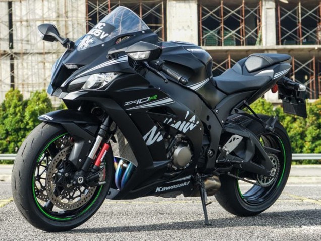Mejores Carenados Moto Kawasaki ZX10R 2011-2015 - Negro Mate Blanco Verde Nieve Calcomanía