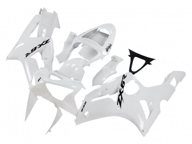 Mejores Carenados Moto Kawasaki ZX6R 2003-2004 - Blanco Negro Calcomanías