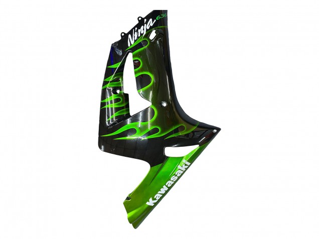 Mejores Carenados Moto Kawasaki ZX6R 2003-2004 - Negro Brillante Verde Llama