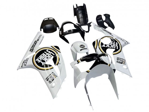 Mejores Carenados Moto Kawasaki ZX6R 2003-2004 - Blanco Negro Motul Lucky Strike