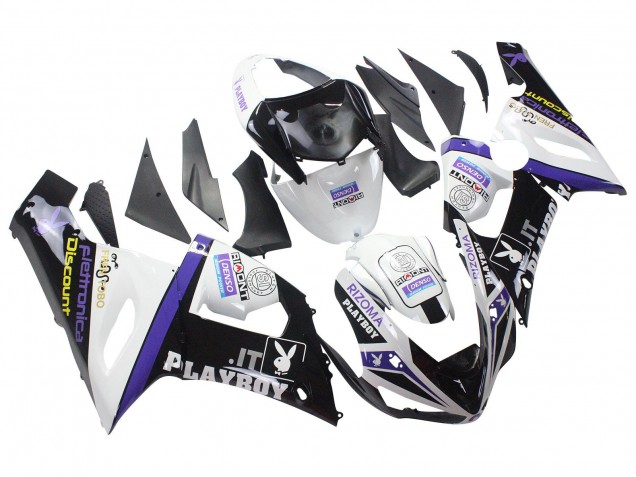 Mejores Carenados Moto Kawasaki ZX6R 2005-2006 - Blanco Púrpura Negro Rizoma Playboy DENSO
