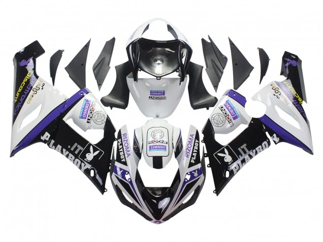 Mejores Carenados Moto Kawasaki ZX6R 2005-2006 - Blanco Púrpura Negro Rizoma Playboy DENSO
