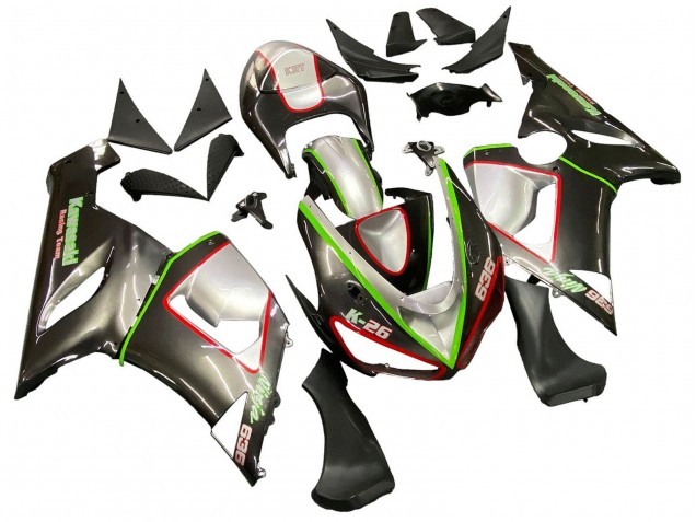 Mejores Carenados Moto Kawasaki ZX6R 2005-2006 - Negro Plata Verde Rojo K-26