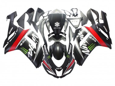 Mejores Carenados Moto Kawasaki ZX6R 2007-2008 - Negro Blanco Rojo Blanco Nieve Calcomanía Ninja Elf
