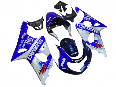 Mejores Carenados Moto Suzuki GSXR1000 2000-2002 - Azul Blanco Plata Castrol Dunlop