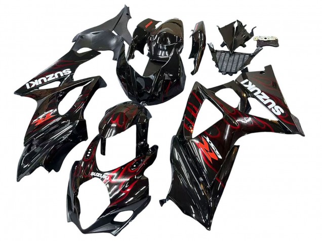 Mejores Carenados Moto Suzuki GSXR 1000 2007-2008 - Negro Rojo Llama