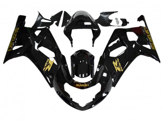 Mejores Carenados Moto Suzuki GSXR 600 / GSXR 750 2001-2003 - Negro Brillante Oro Calcomanía