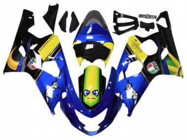 Mejores Carenados Moto Suzuki GSXR 600 / GSXR 750 2004-2005 - Azul Amarillo Negro Tiburón
