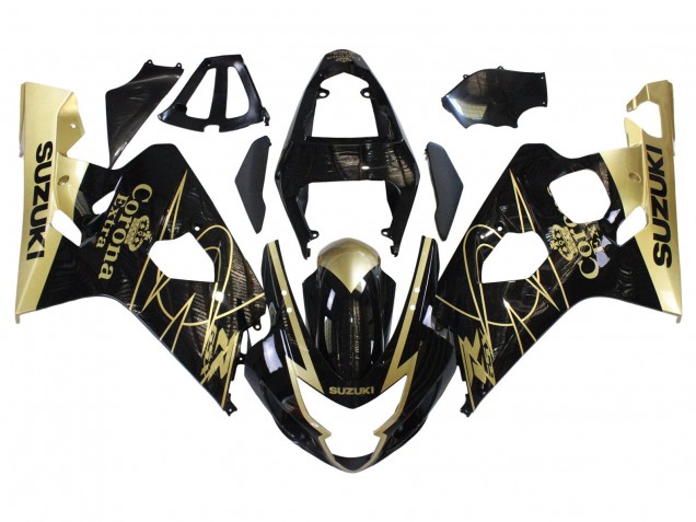 Mejores Carenados Moto Suzuki GSXR 600 / GSXR 750 2004-2005 - Negro Brillante Oro Corona