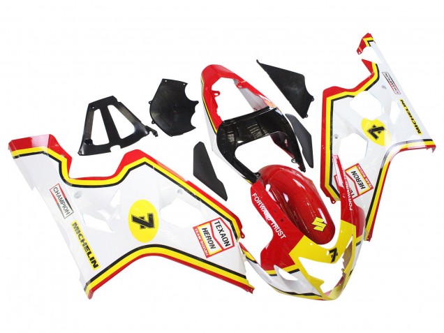 Mejores Carenados Moto Suzuki GSXR 600 / GSXR 750 2004-2005 - Blanco Rojo Amarillo Michelin Texaon Heron 7