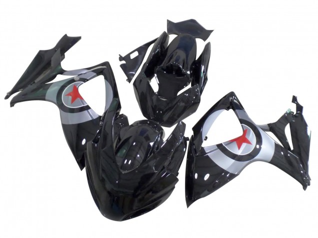 Mejores Carenados Moto Suzuki GSXR 600 / GSXR 750 2004-2005 - Negro Brillante Plata Rojo Estrella