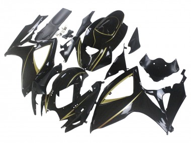 Mejores Carenados Moto Suzuki GSXR 600 / GSXR 750 2006-2007 - Negro Brillante Oro Raya