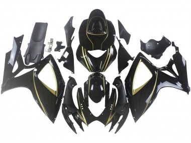 Mejores Carenados Moto Suzuki GSXR 600 / GSXR 750 2006-2007 - Negro Brillante Oro Raya