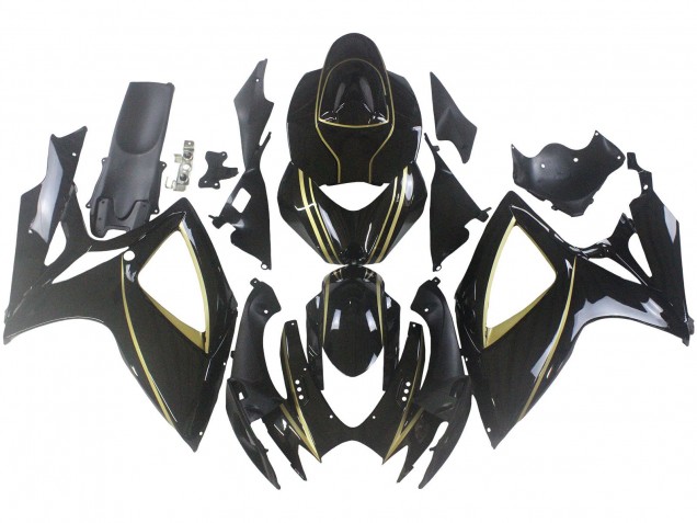 Mejores Carenados Moto Suzuki GSXR 600 / GSXR 750 2006-2007 - Negro Brillante Oro Raya
