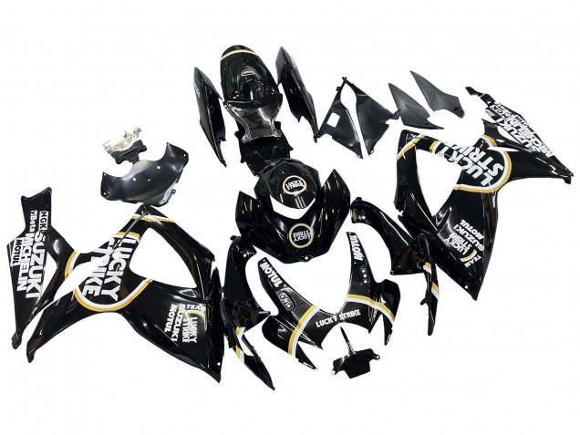 Mejores Carenados Moto Suzuki GSXR 600 / GSXR 750 2006-2007 - Negro Brillante Blanco Motul Lucky Strike