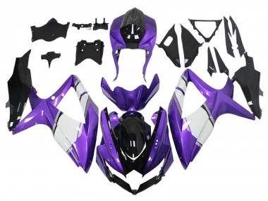 Mejores Carenados Moto Suzuki GSXR 600 / GSXR 750 2008-2010 - Púrpura Blanco Negro Brillante