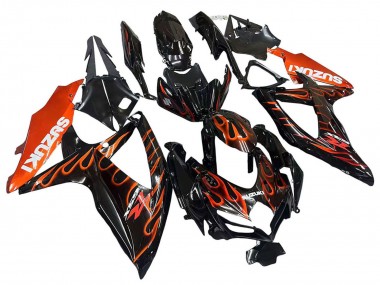 Mejores Carenados Moto Suzuki GSXR 600 / GSXR 750 2008-2010 - Negro Brillante Naranja Llama