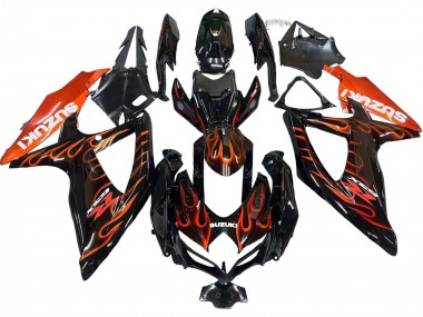 Mejores Carenados Moto Suzuki GSXR 600 / GSXR 750 2008-2010 - Negro Brillante Naranja Llama