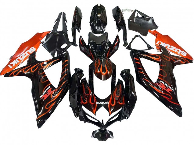 Mejores Carenados Moto Suzuki GSXR 600 / GSXR 750 2008-2010 - Negro Brillante Naranja Llama