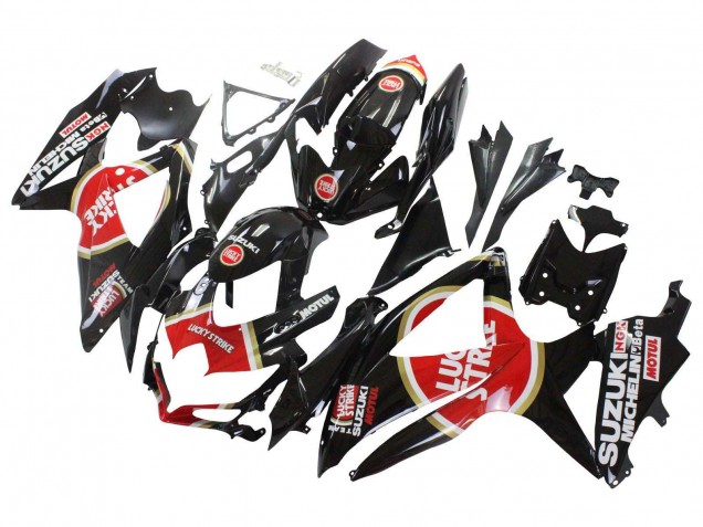 Mejores Carenados Moto Suzuki GSXR 600 / GSXR 750 2008-2010 - Negro Brillante Rojo Blanco Motul Lucky Strike