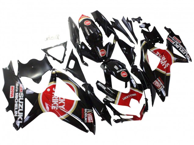 Mejores Carenados Moto Suzuki GSXR 600 / GSXR 750 2008-2010 - Negro Brillante Rojo Blanco Motul Lucky Strike