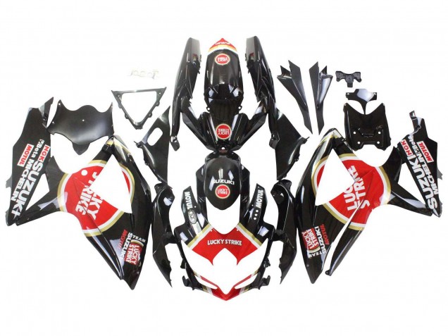 Mejores Carenados Moto Suzuki GSXR 600 / GSXR 750 2008-2010 - Negro Brillante Rojo Blanco Motul Lucky Strike