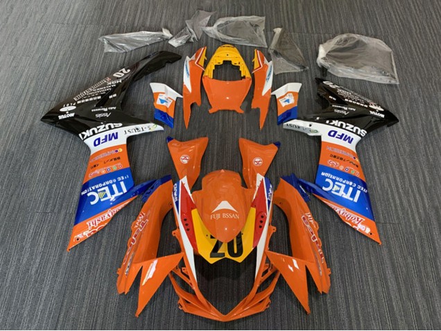 Mejores Carenados Moto Suzuki GSXR 600 / GSXR 750 2008-2010 - Naranja Azul Blanco Negro ITEC