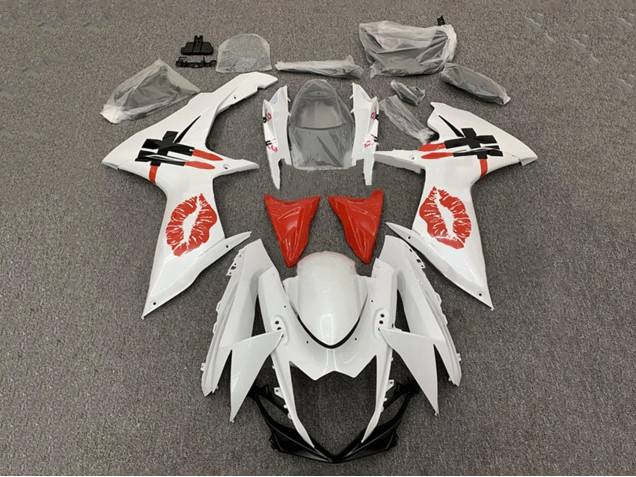 Mejores Carenados Moto Suzuki GSXR 600 / GSXR 750 2008-2010 - Blanco Rojo Lipstick