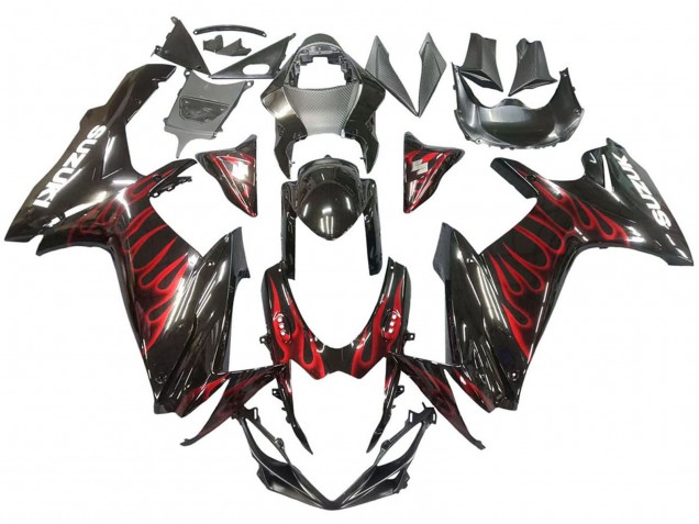 Mejores Carenados Moto Suzuki GSXR 600 / GSXR 750 2011-2024 - Negro Brillante Rojo Llama