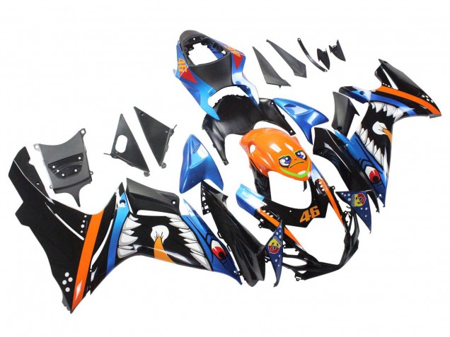 Mejores Carenados Moto Suzuki GSXR 600 / GSXR 750 2011-2024 - Azul Claro Naranja Negro Blanco Tiburón 46